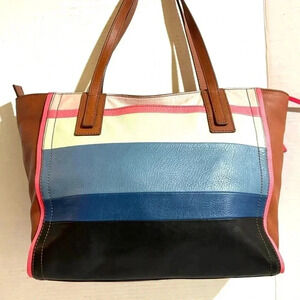Fossil emma multicolor patch work pebbled tote handbag
